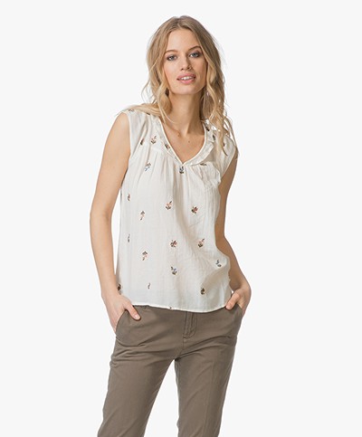 indi & cold Cotton Top with Embroidery - Off-white