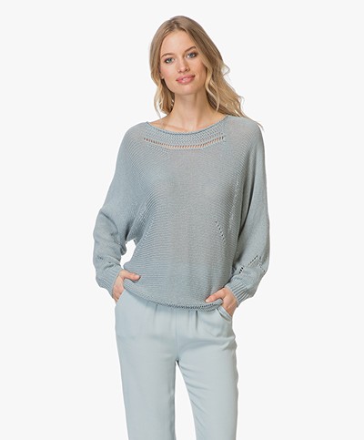 indi & cold Viscose Blend Sweater with Ajour Details - Agua