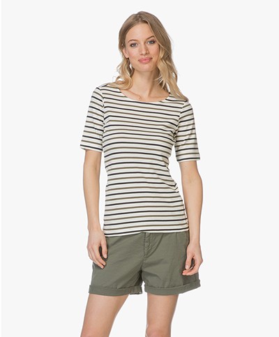 Plein Publique Les Deux Striped T-shirt - Ecru/Army/Black