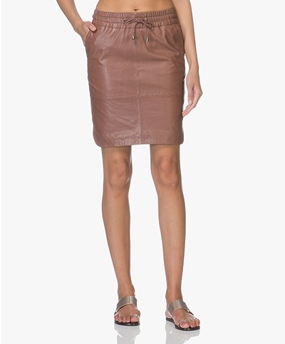 BY-BAR Spring Leather Drawstring Skirt - Plum