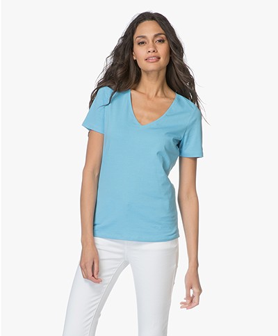 Repeat Stretch-Cotton V-neck T-shirt - Aqua