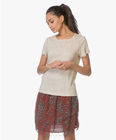 indi & cold Linen T-shirt met Lace - Arena
