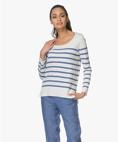 Plein Publique La Mademoiselle Striped Pullover - Ecru/Jeans Blue