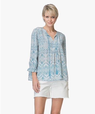 Repeat A-line Print Blouse in Silk - Ethno Tiles