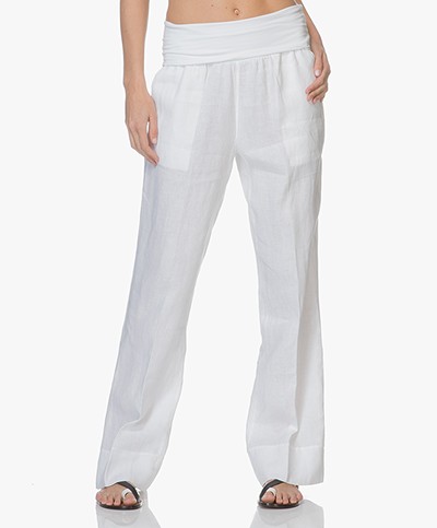 no man's land Linen Pants with Jersey Waistband - White