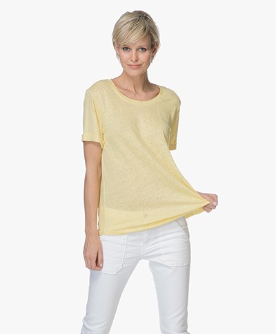 Repeat Linen Round Neck T-shirt - Yellow
