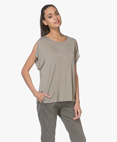 Majestic Filatures Cupro T-shirt with Slit-cuff Sleeves - Army 