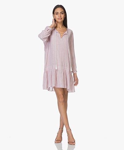 Repeat Linen Mini Dress with Lurex - Lilac/White