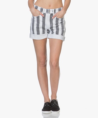 Drykorn Bumble Striped Denim Shorts - White/Grey