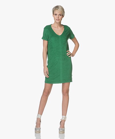 Majestic French Terry V-neck Dress - Green