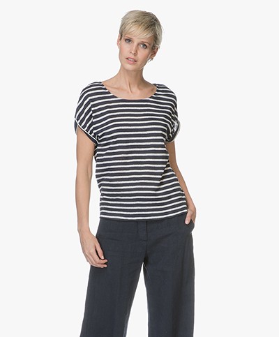 Petit Bateau Striped Linen T-Shirt - Smoking/Lait