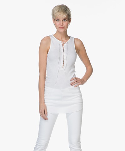 Majestic Filatures Long Tank Top with Lacing - White 