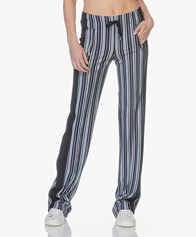 Drykorn Tracking Striped Jersey Pants - Dark Blue/Off-white