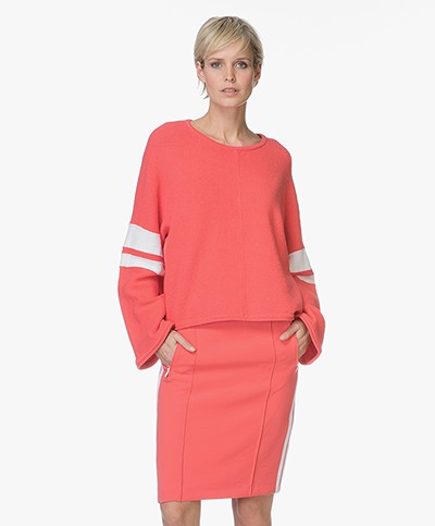 Drykorn Nonie Boxy Sweater with Stripe Details - Coral Red 