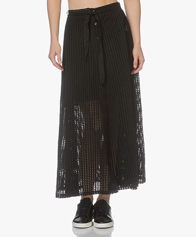 LEÏ 1984 Marinette Embroidered A-line Midi Skirt - Black