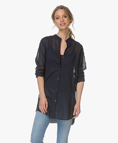 Majestic Cotton Mao Blouse with Jersey Back Panel - Marine