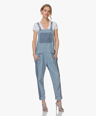 Zadig & Voltaire Sidney Denim Chambray Patch Dungarees - Blue