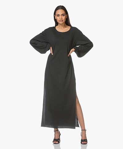 Fine Edge High Gauge Jersey Maxi-jurk met Zijsplitten - Zwart 