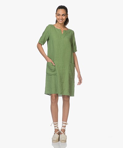 Kyra & Ko Lotte Linen Short Sleeve Dress - Green
