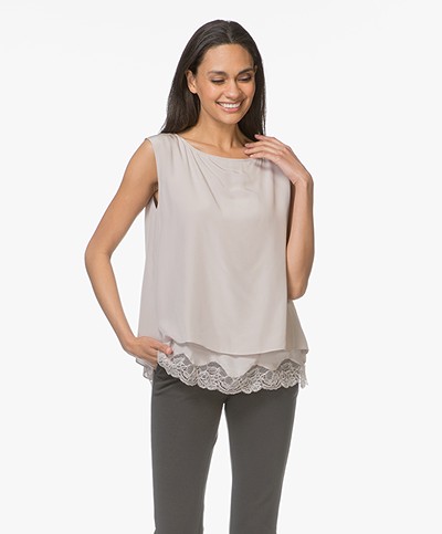 Repeat Silk Top with Lace - Sand
