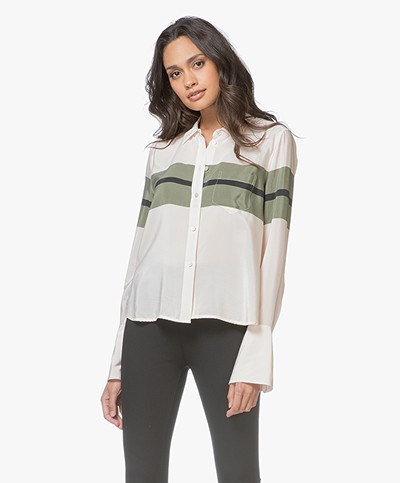 Equipment Huntley Silk Blouse with Striped Design - French Vanilla/Camouflage