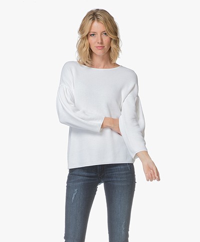 BOSS Westona Silk Blend Pleated Sleeve Sweater - White