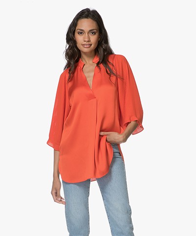 By Malene Birger Sanah Satin Blouse with Pleated Sleeves - Poinciana