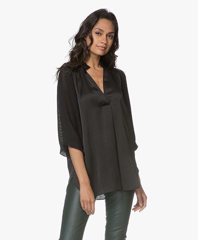 By Malene Birger Sanah Satin Blouse with Pleated Sleeves - Black