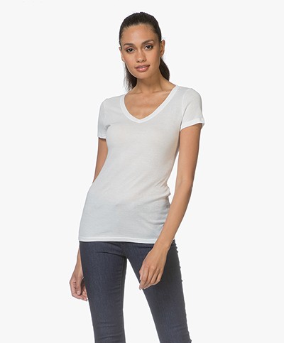Petit Bateau V-neck T-shirt in Light Cotton - Lait 