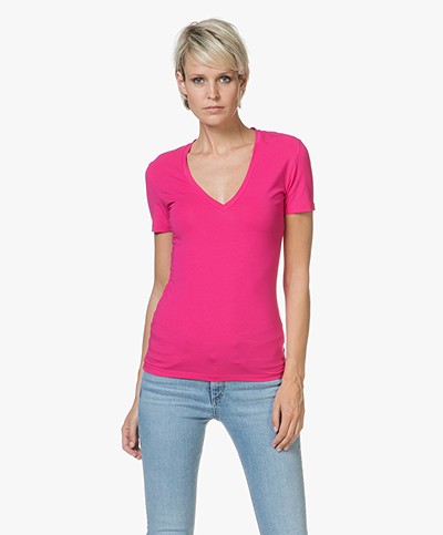 Drykorn Linara V-hals T-shirt - Fuchsia Roze 