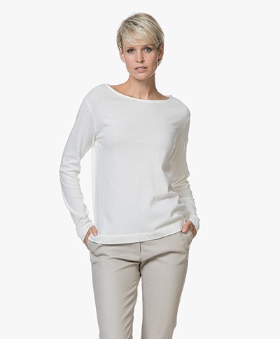 Majestic Filatures Long Sleeve T-shirt in Cotton and Cashmere - Milky White