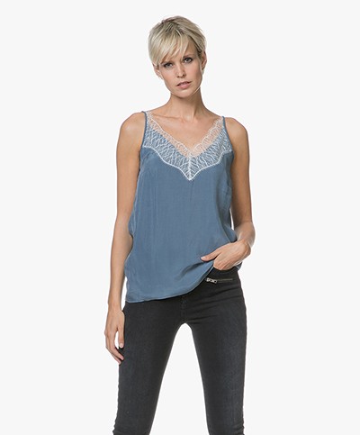 Drykorn Letitia Cupro Camisole with Lace - Jeans Blue