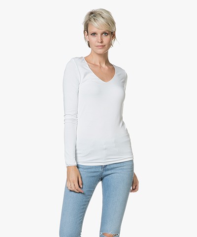 Majestic Filatures Agnes V-neck Jersey Long Sleeve T-shirt - White