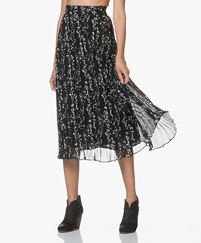ba&sh Sina Plisse Skirt with Print - Black