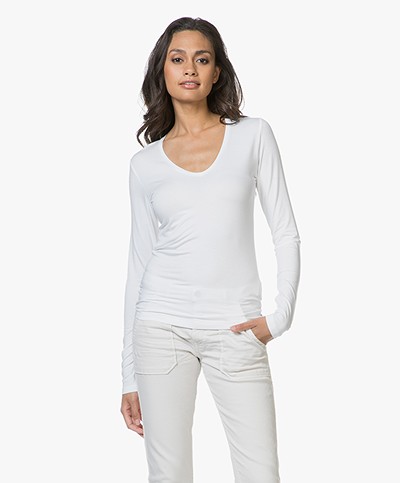 Majestic Filatures Amelie V-neck Long Sleeve T-shirt - White