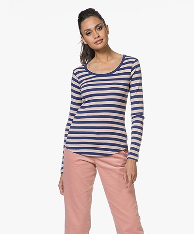 Closed Striped Long Sleeve T-shirt - Rosy