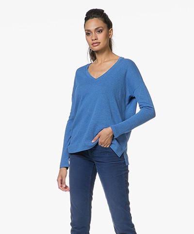 Majestic Long Sleeve T-shirt in Cashmere Blend - Winter Blue/Anthracite Melange