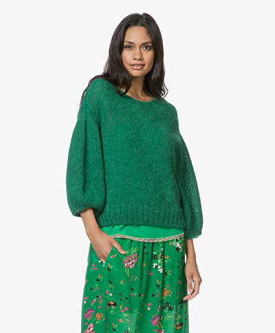 Closed Mohair Blend Sweater with Voluminous Sleeves - Clover