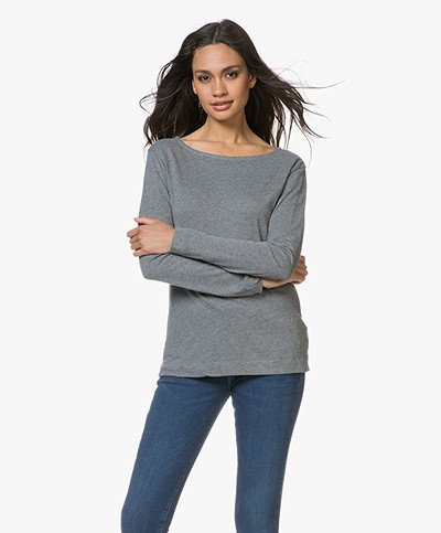 Majestic Filatures Long Sleeve T-shirt in Cotton and Cashmere - Grey Melange