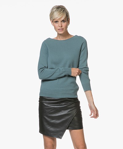 Repeat Cashmere Boothals Trui - Lake
