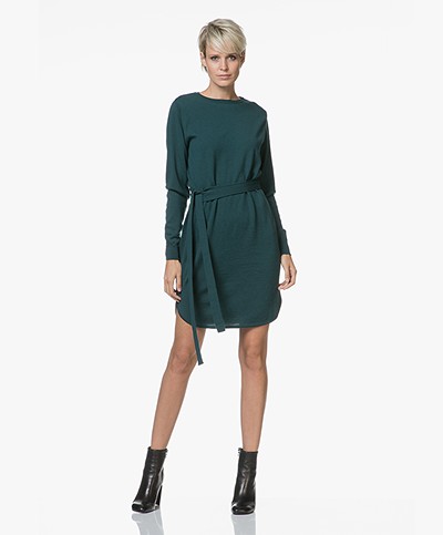 Sibin/Linnebjerg Juliette Sweater Dress with Optional Turtleneck Collar - Bottle green