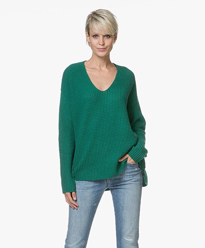 Repeat Merino Moss Knit V-neck Sweater - Green