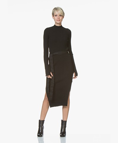 HUGO Sylbia Rib Knit Pencil Dress - Black