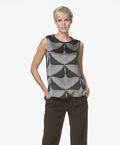 Majestic Silk Printed Top with Jersey Back Panel - Black/Grey