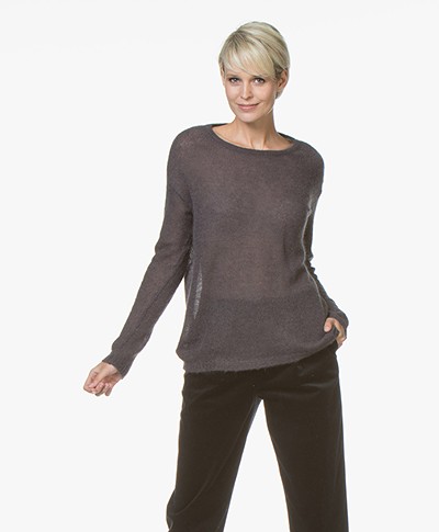 no man's land Loose Knitted Sweater in Mohair Blend - Lava
