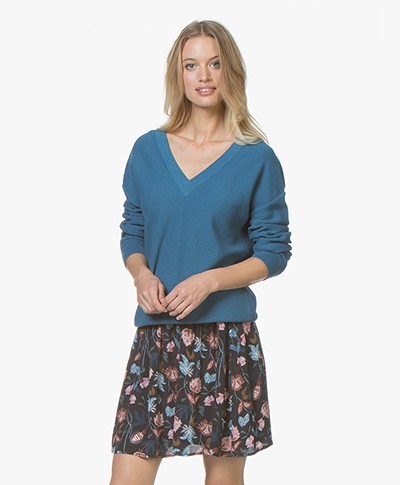 Marie Sixtine Émie V-neck Pullover in Cotton - Ocean