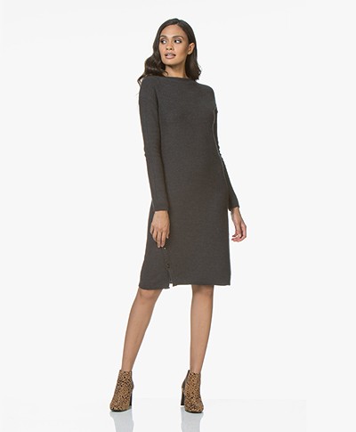 Pomandère Knitted Dress in Virgin Wool and Linen - Dark Grey