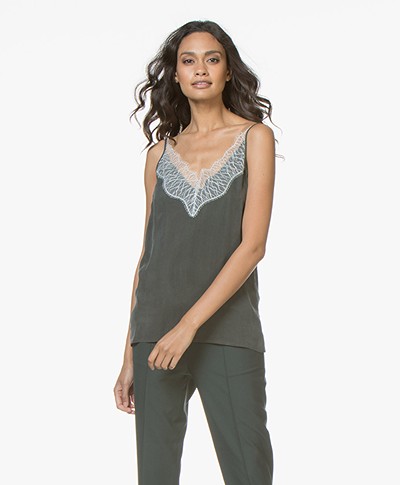 Drykorn Letitia Cupro Camisole with Lace - Bottle Green