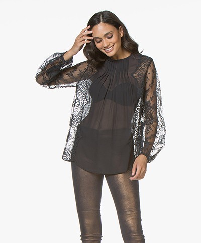 Magali Pascal Lou Sheer Blouse with Lace - Midnight