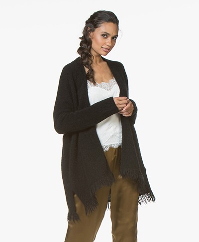 no man's land Open Mohair Blend Cardigan with Fringes - Core Black